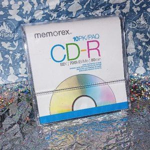 Memorex 10pk CD-R 52x 700MB/Mo 80 Min Brand New Paq Music Transfers Discs